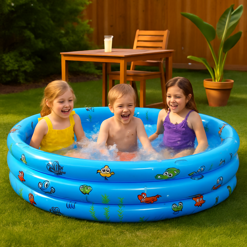 51x13” Inflatable Swimming Pool Blow Up Family Pool For 3 Kids Foldable Swim Ball Pool Center w/ 4 Valves Bottom Water Drain Plug For Indoor Backyard