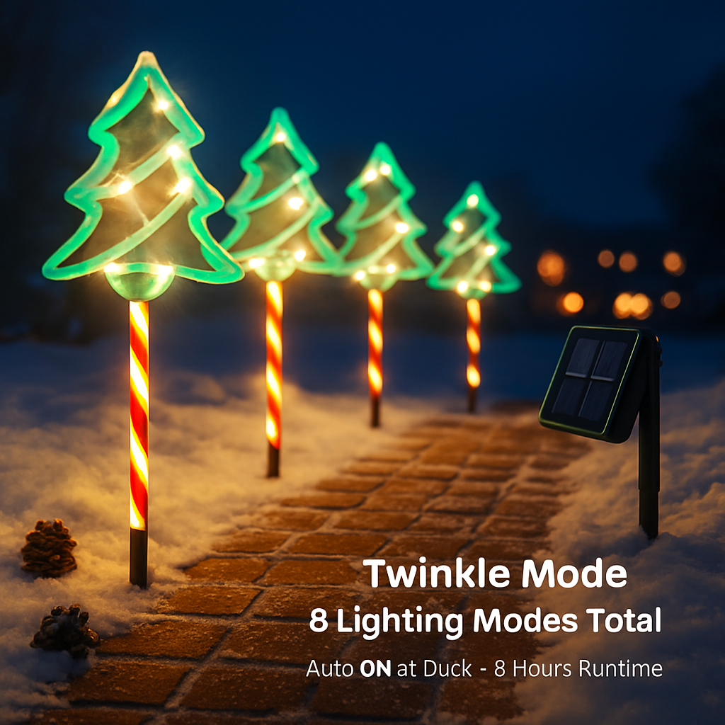 5Packs Christmas Outdoor Pathway Light With 8 Modes IP44 Waterproof Xmas Decoration Stake Light Tree Candy Light For Garden Lawn Porch Yard Driveway