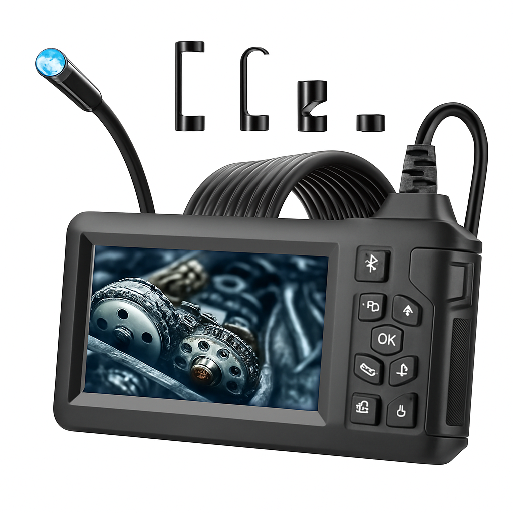 1080P Endoscope Camera with 8 LED Light 8mm Borescope Inspection Camera 4.3” Colorful Screen IP67 Waterproof 16.4FT Semi-Rigid Cord Handheld Snake Cam