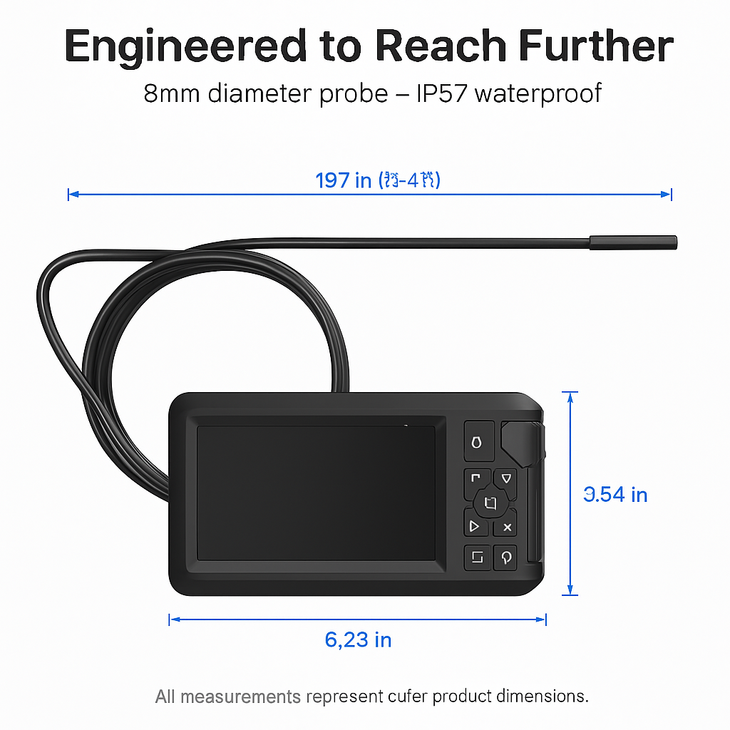 1080P Endoscope Camera with 8 LED Light 8mm Borescope Inspection Camera 4.3” Colorful Screen IP67 Waterproof 16.4FT Semi-Rigid Cord Handheld Snake Cam