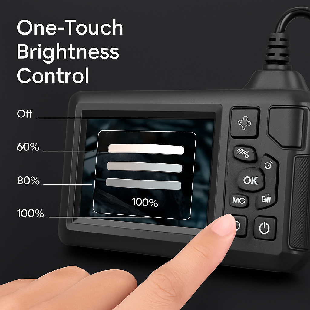 1080P Endoscope Camera with 8 LED Light 8mm Borescope Inspection Camera 4.3” Colorful Screen IP67 Waterproof 16.4FT Semi-Rigid Cord Handheld Snake Cam