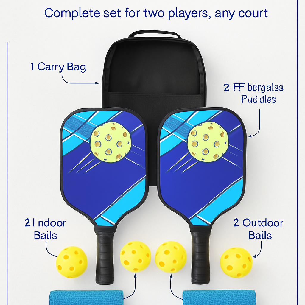 Pickleball Set with Paddles, Balls & Carry Bag