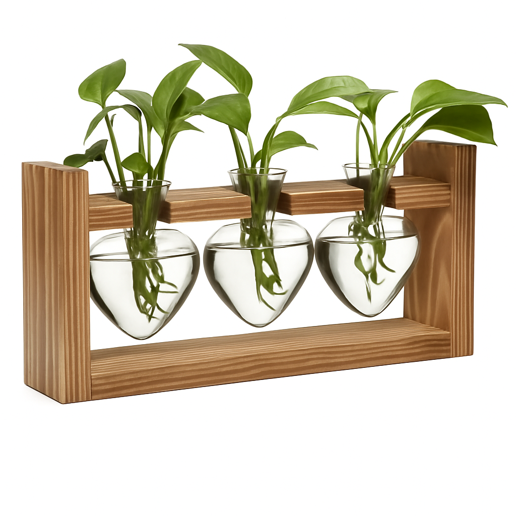 Heart Vase Plant Terrarium Station with Wood Stand