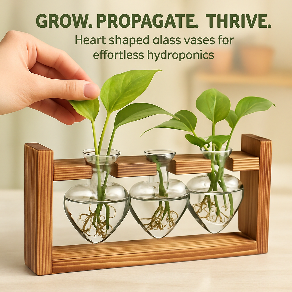Heart Vase Plant Terrarium Station with Wood Stand