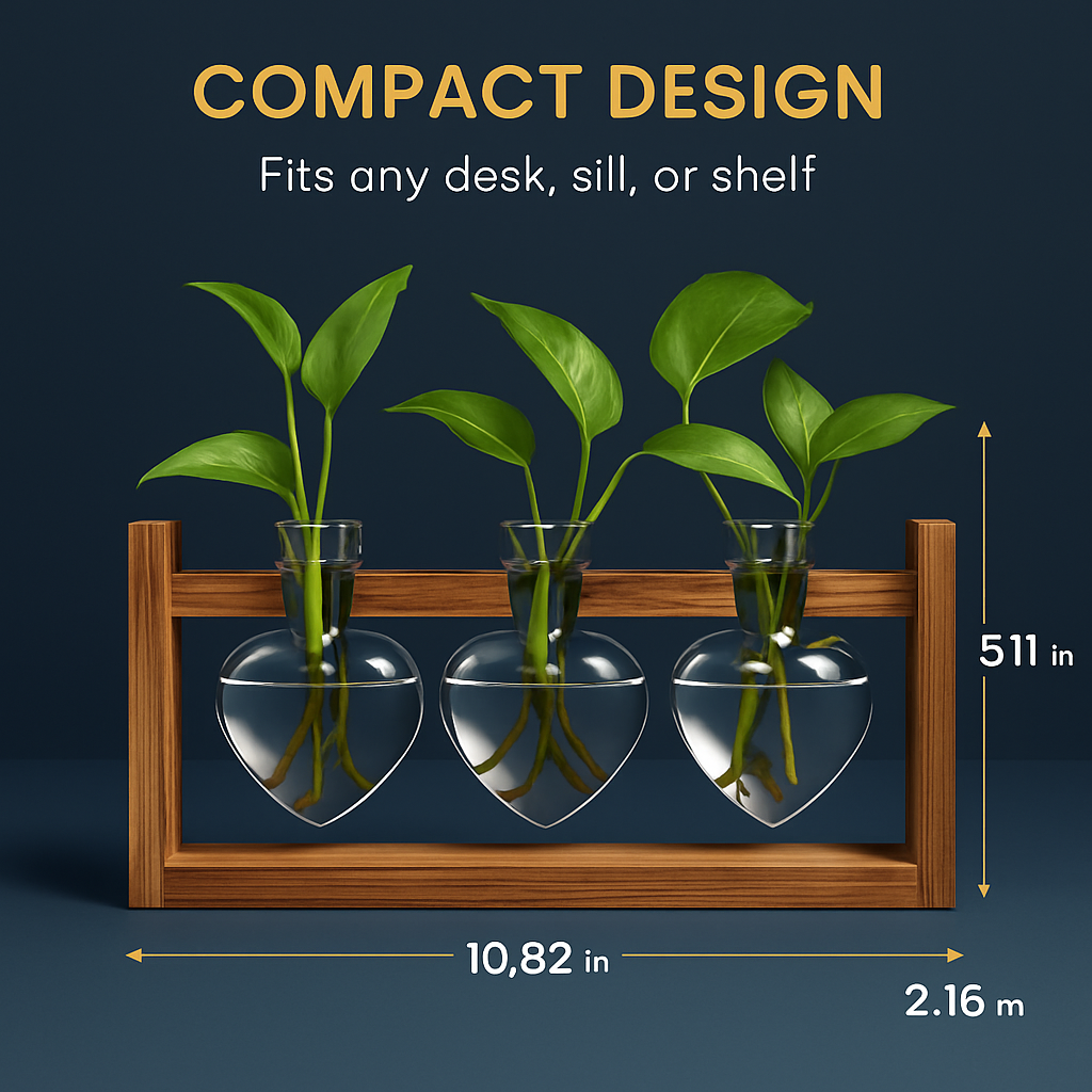 Heart Vase Plant Terrarium Station with Wood Stand