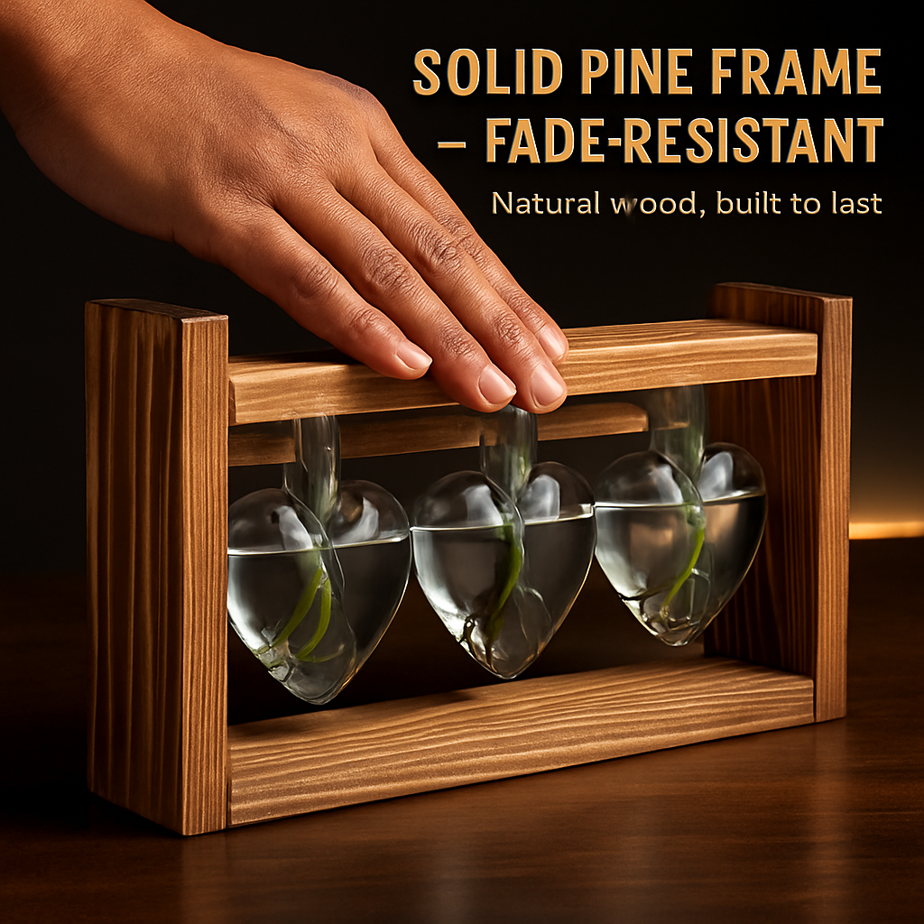 Heart Vase Plant Terrarium Station with Wood Stand