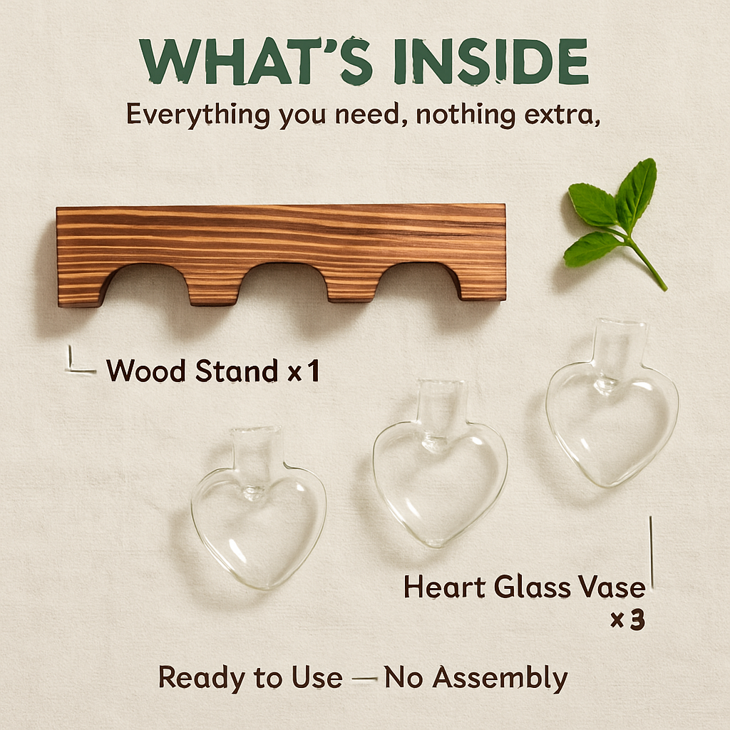 Heart Vase Plant Terrarium Station with Wood Stand