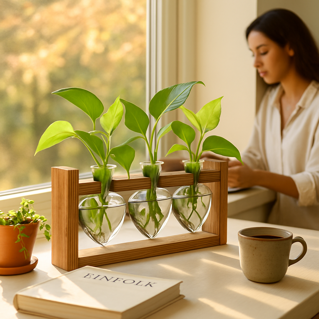Heart Vase Plant Terrarium Station with Wood Stand