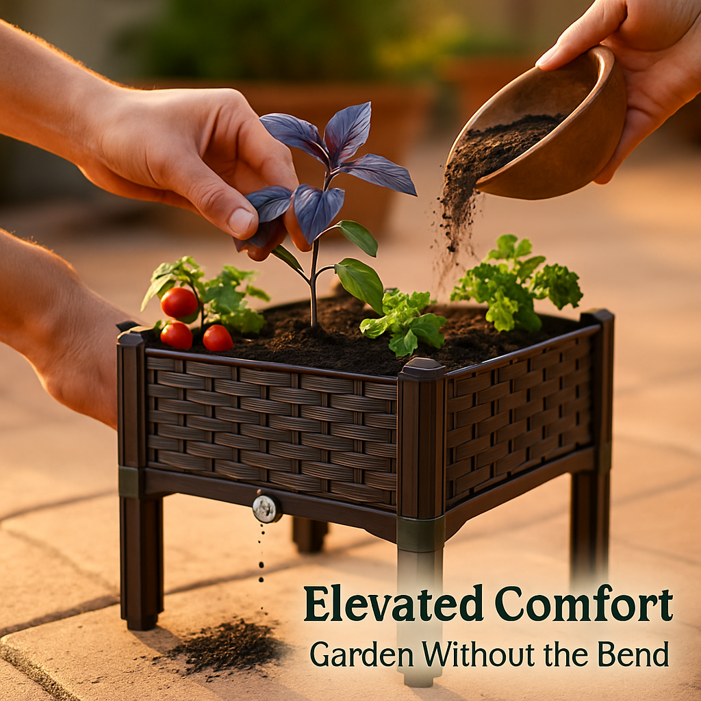 Outdoor Raised Garden Bed with Legs Elevated Planter Box with Self-watering System for Garden Patio Balcony Vegetables Flowers Herbs PP Plastic Box Ea