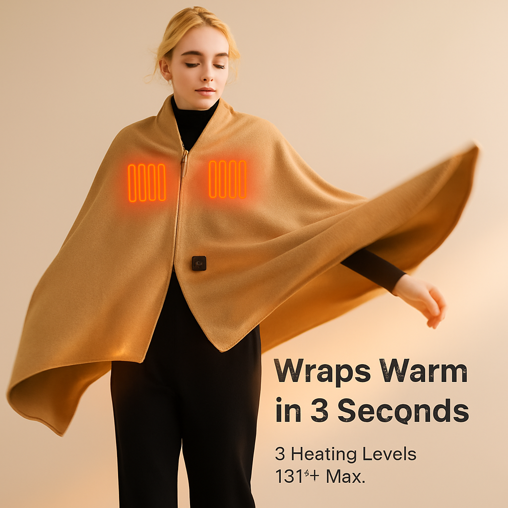 77x24In USB Heated Shawl with Teasel Wearable Heating Blanket Electric Throw Wrap Indoor Outdoor with Zipper 3 Heating Levels Machine Washable for Out