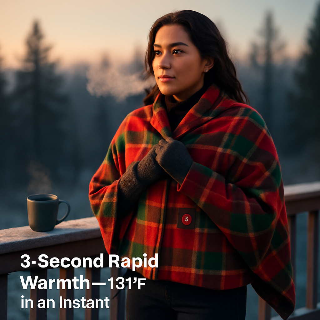 77x24In USB Heated Shawl with Teasel Wearable Heating Blanket Electric Throw Wrap Indoor Outdoor with Zipper 3 Heating Levels Machine Washable for Out