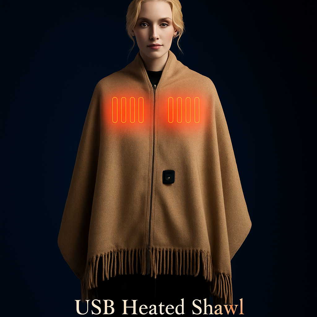 77x24In USB Heated Shawl with Teasel Wearable Heating Blanket Electric Throw Wrap Indoor Outdoor with Zipper 3 Heating Levels Machine Washable for Out