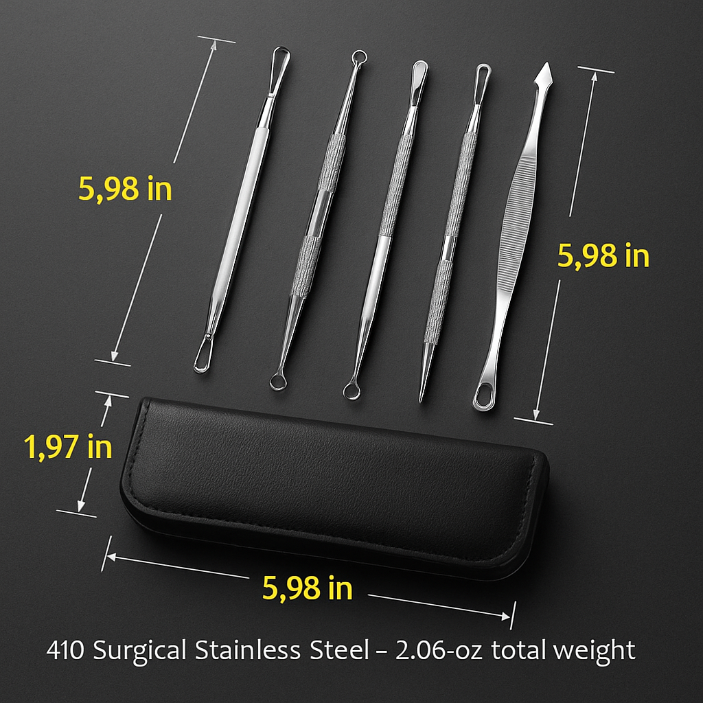 5 Pcs Blackhead Remover Kit Pimple Comedone Extractor Tool Set Stainless Steel Facial Acne Blemish Whitehead Popping Zit Removing for Nose Face Skin C