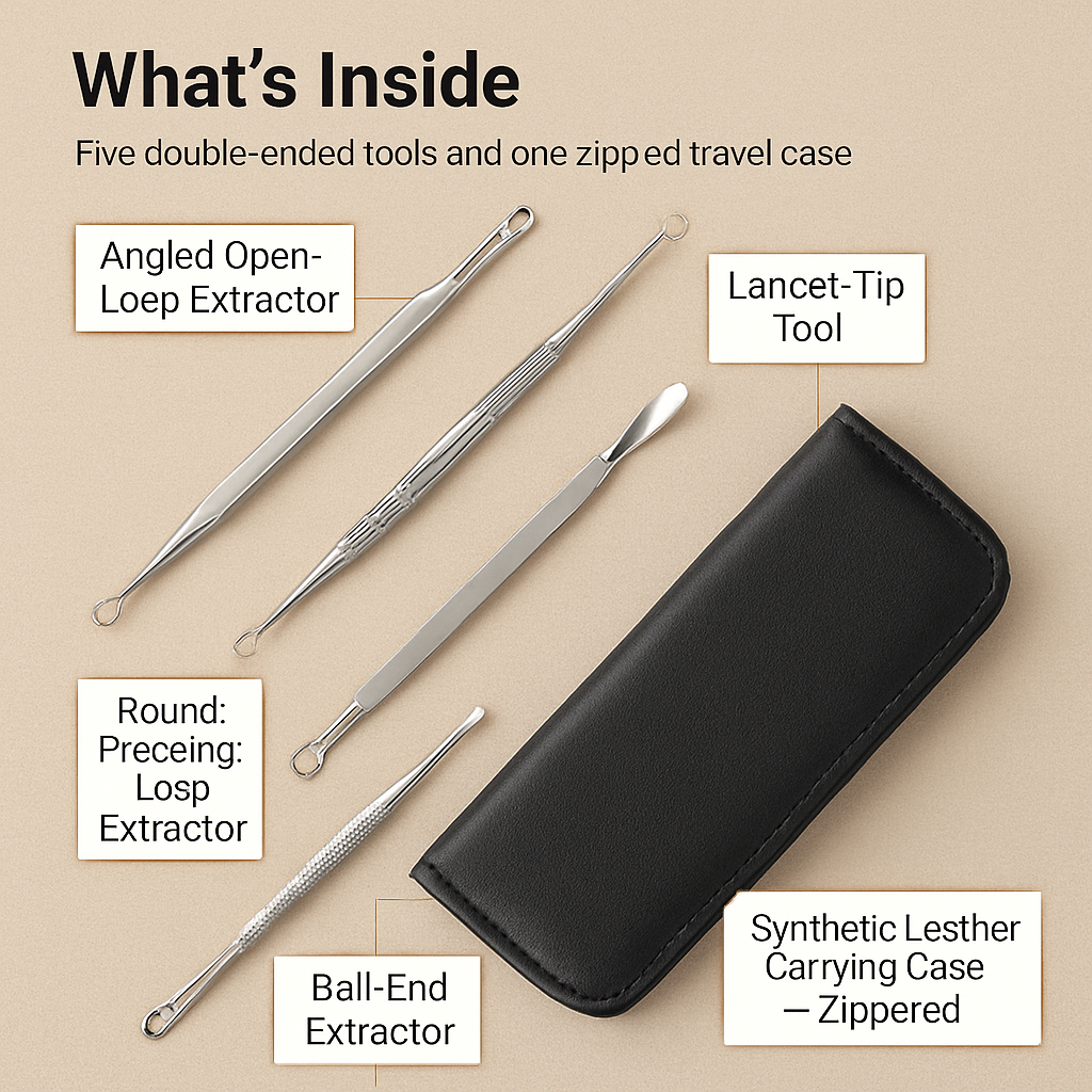 5 Pcs Blackhead Remover Kit Pimple Comedone Extractor Tool Set Stainless Steel Facial Acne Blemish Whitehead Popping Zit Removing for Nose Face Skin C