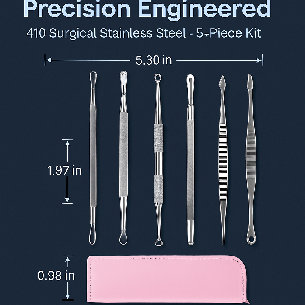 5 Pcs Blackhead Remover Kit Pimple Comedone Extractor Tool Set Stainless Steel Facial Acne Blemish Whitehead Popping Zit Removing for Nose Face Skin C