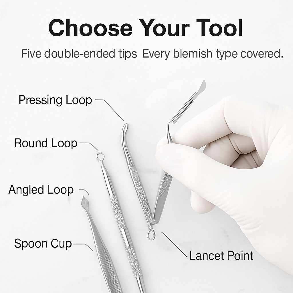 5 Pcs Blackhead Remover Kit Pimple Comedone Extractor Tool Set Stainless Steel Facial Acne Blemish Whitehead Popping Zit Removing for Nose Face Skin C