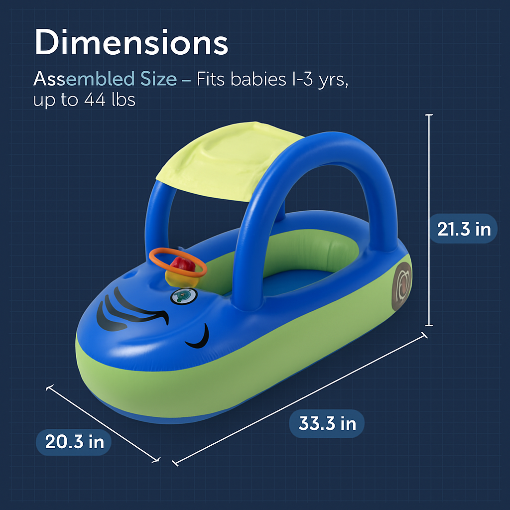 Car Shaped Baby Pool Float with Sun Canopy - 1-3 Year Old