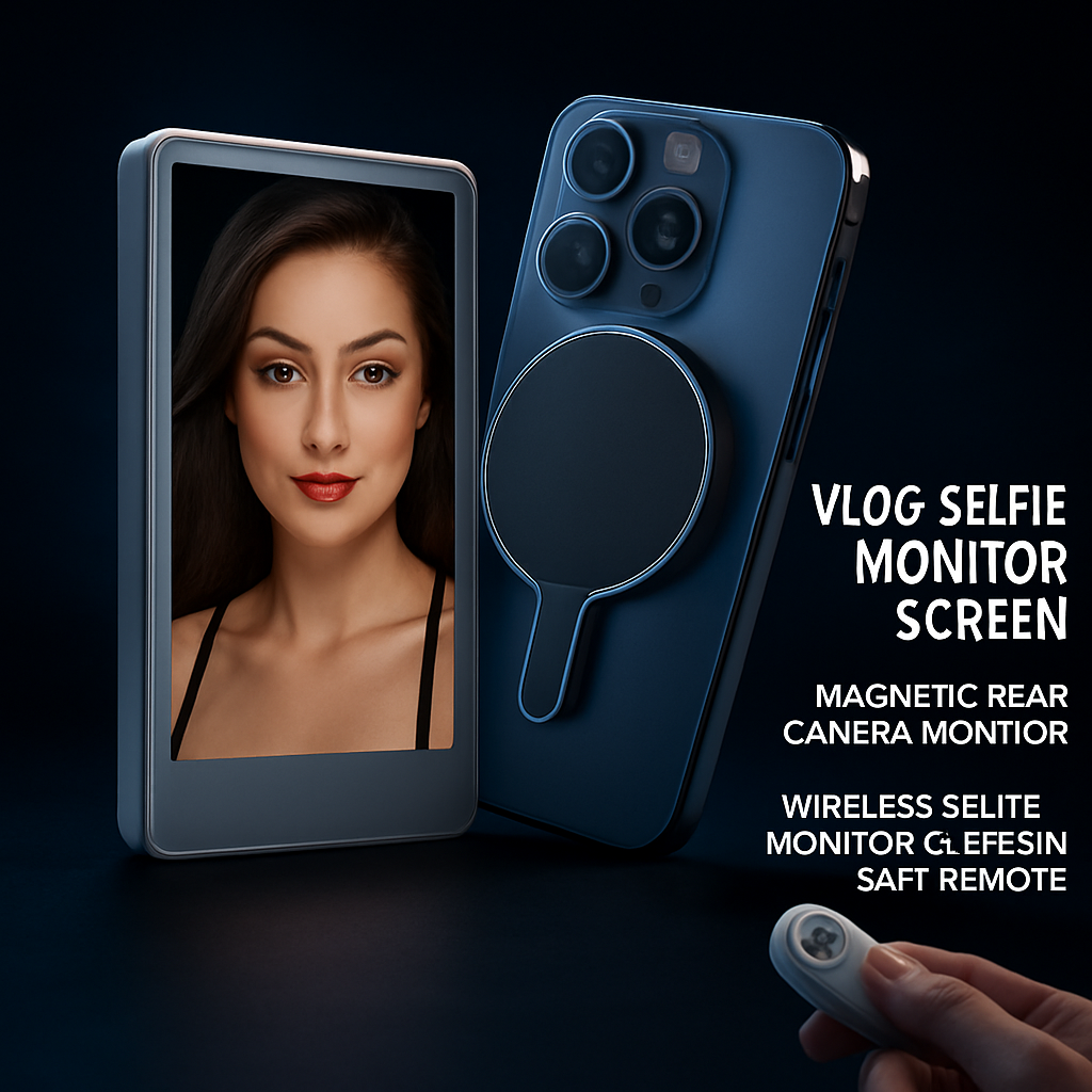 Vlog Selfie Monitor Screen Magnetic Rear Camera Phone Monitor Wireless Selfie Monitor Screen with 33FT Remote for Vlog Live Stream Compatible with IOS