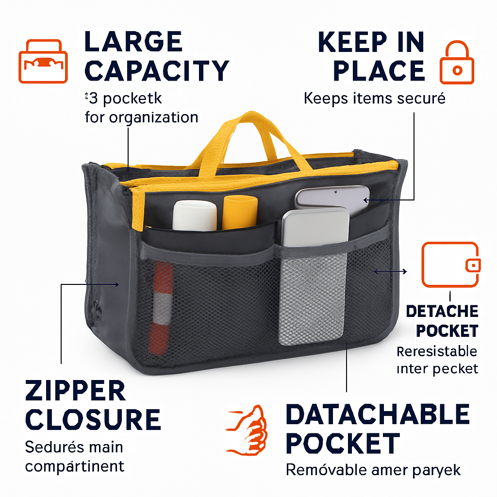 Handbag Organizer for Travel - Spacious Pockets