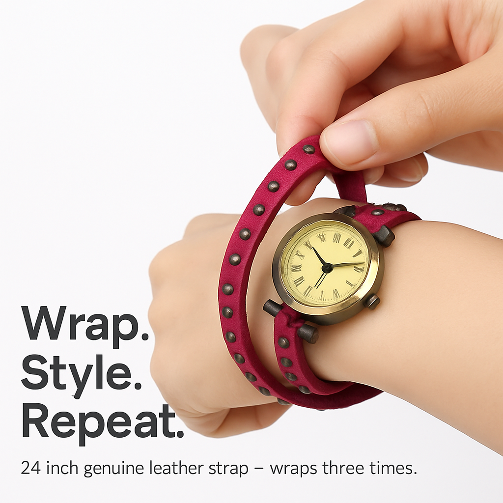 Rivet Leather Belt Retro Watch Hand Chain White