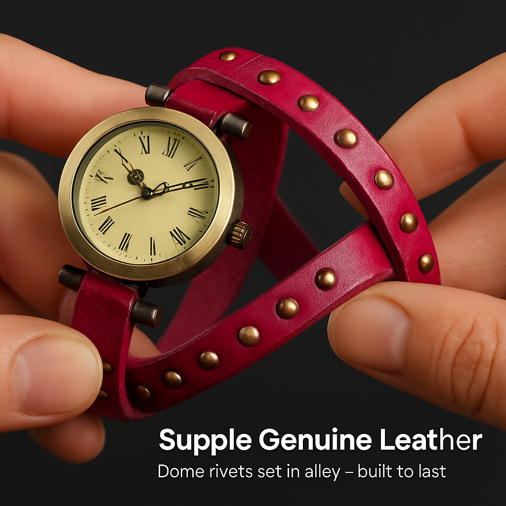 Rivet Leather Belt Retro Watch Hand Chain White