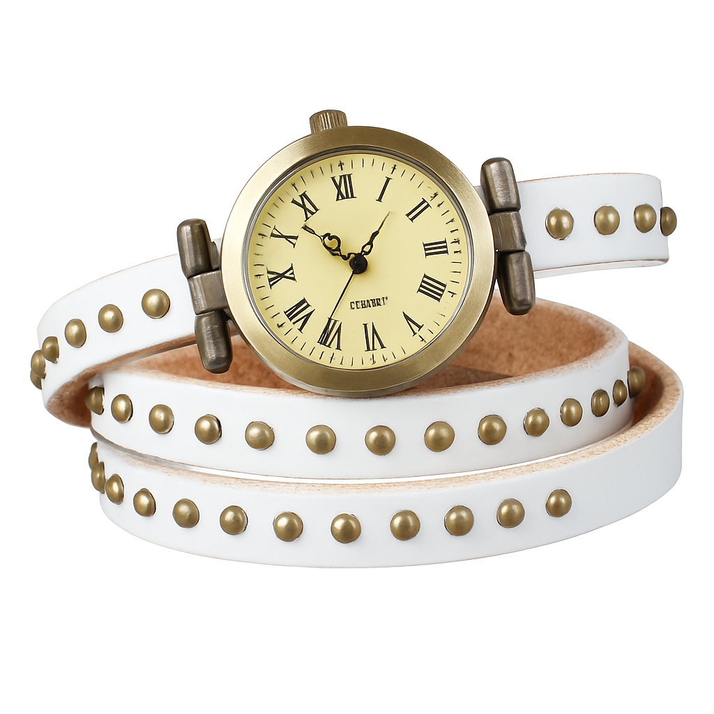 Rivet Leather Belt Retro Watch Hand Chain White