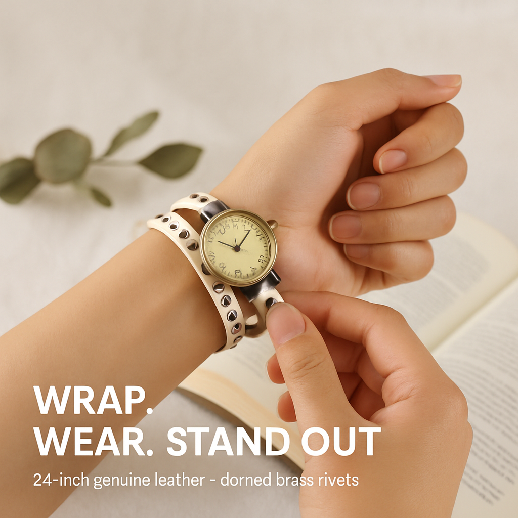 Rivet Leather Belt Retro Watch Hand Chain White