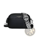 Genuine Leather Crossbody Bag with Geometric Pattern Strap