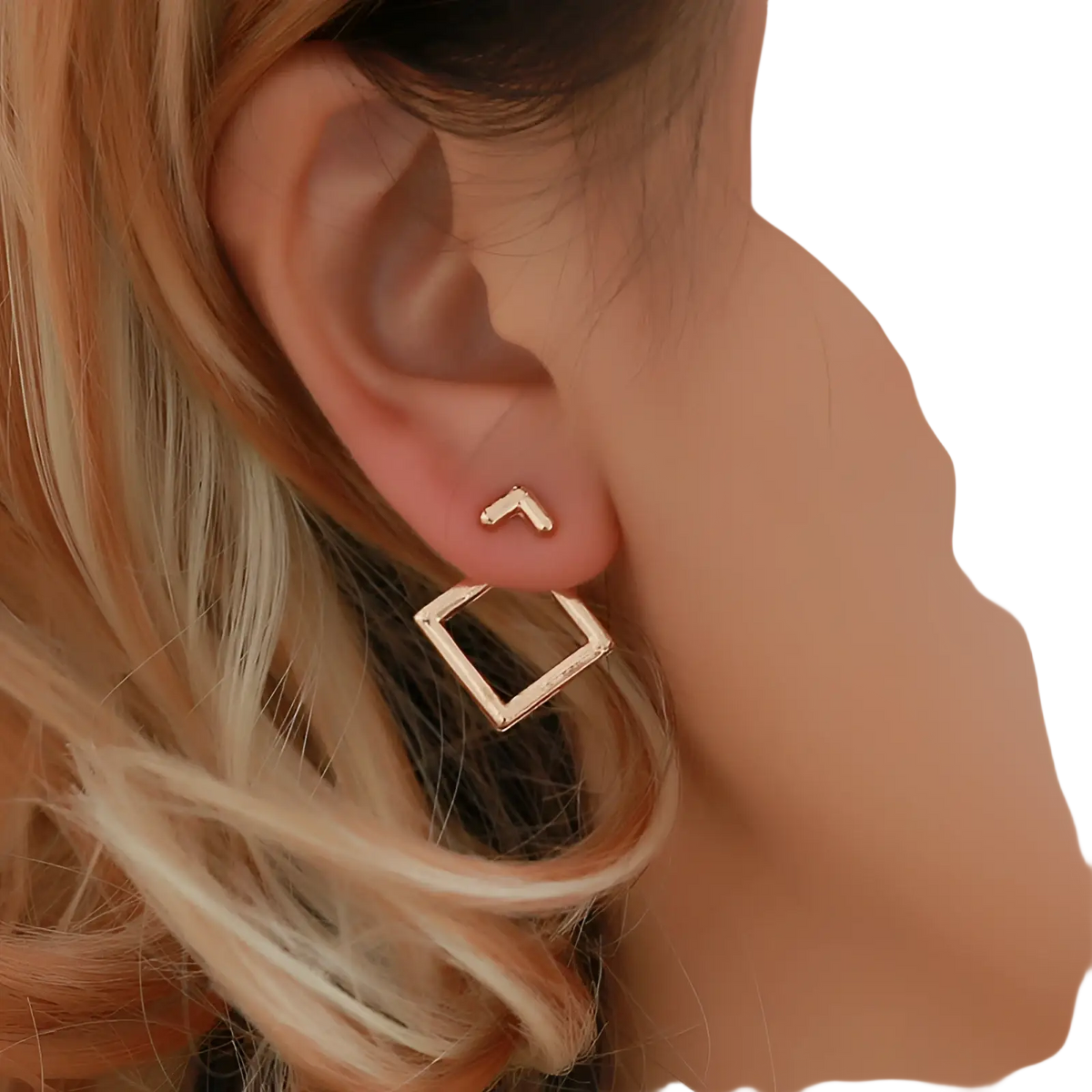 Geometric Gold Arrow and Hollow Square Stud Earrings