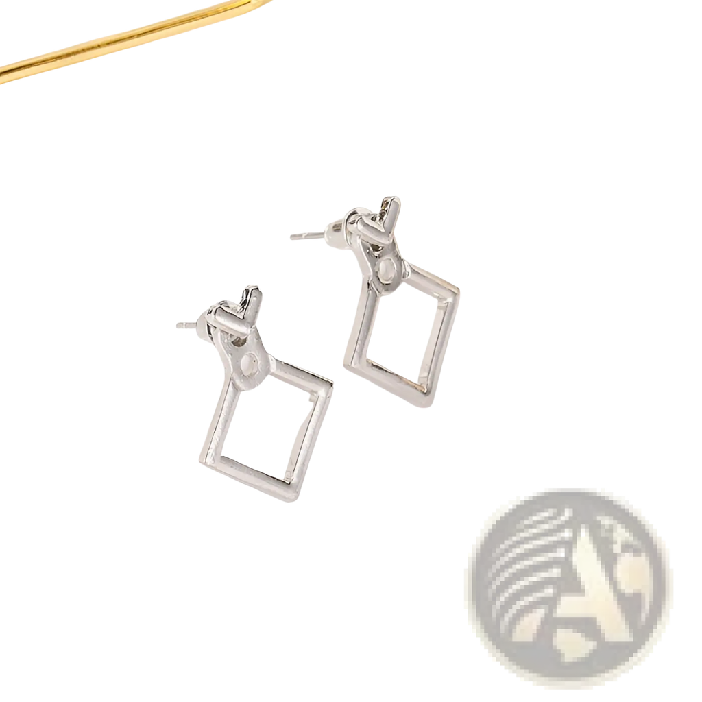Geometric Gold Arrow and Hollow Square Stud Earrings