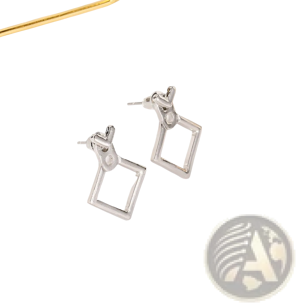 Geometric Gold Arrow and Hollow Square Stud Earrings
