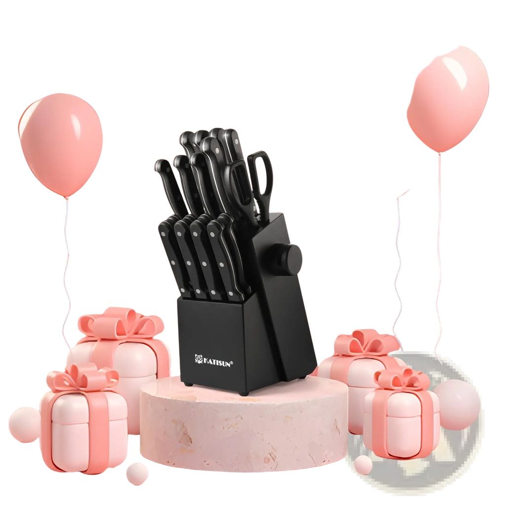 German Steel Knife Set 19 Piece with Sharpener Block