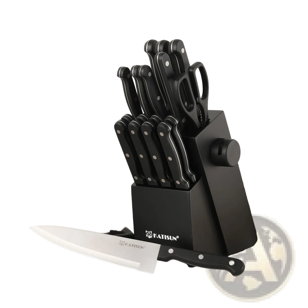 German Steel Knife Set 19 Piece with Sharpener Block