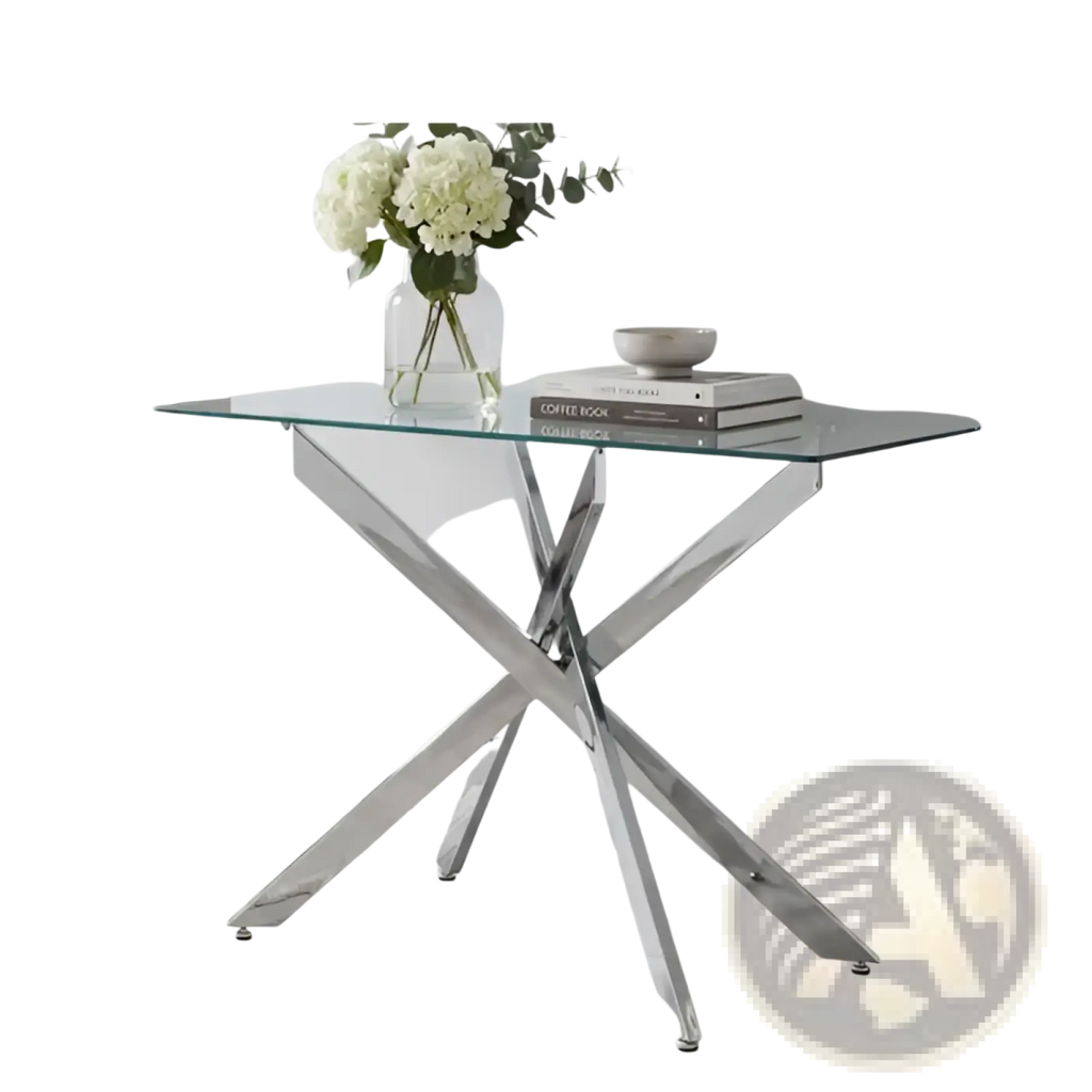 Glass Console Table 45 Inch Chrome x Base Entryway