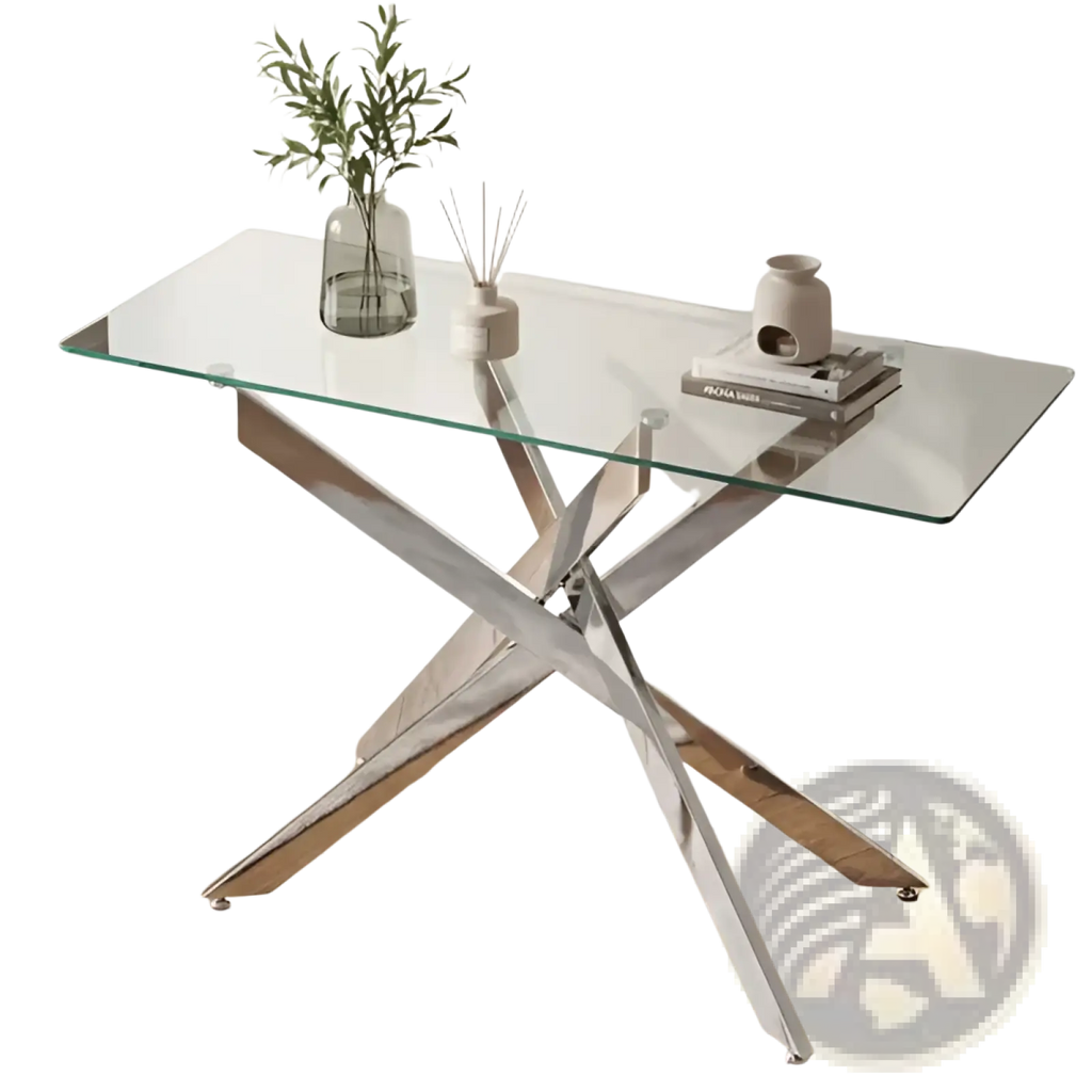 Glass Console Table 45 Inch Chrome x Base Entryway