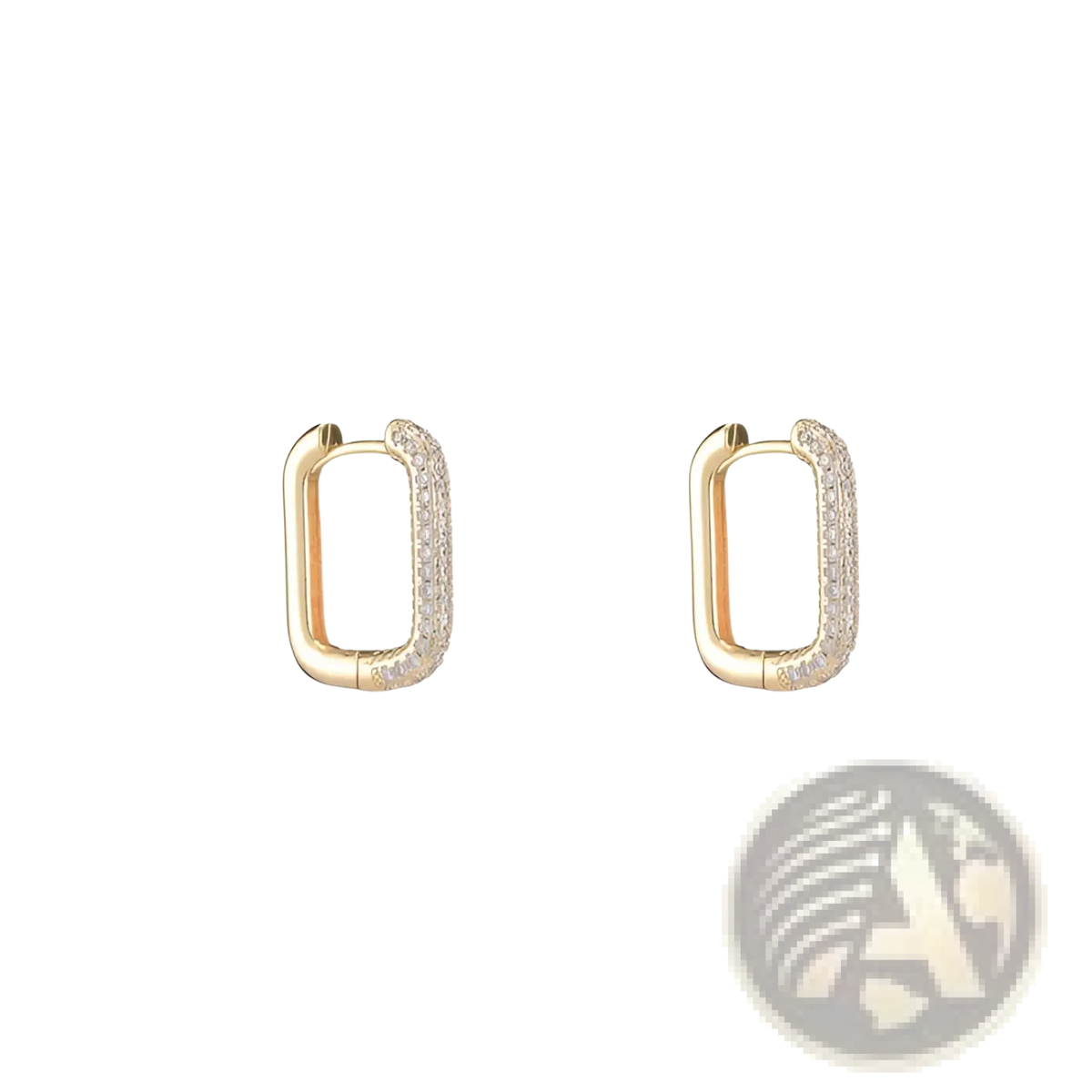 Gold Crystal Pave Rectangular Hoop Earrings