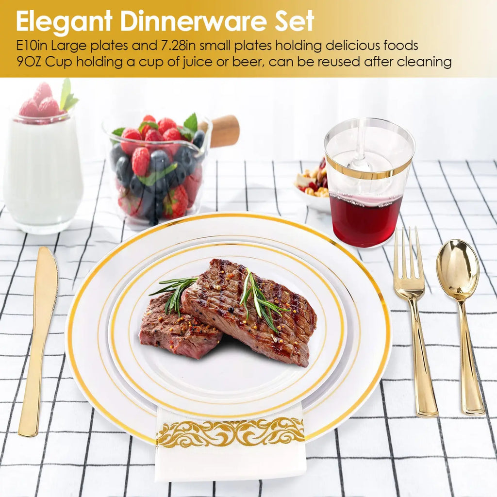 Gold Dinnerware Set 175pcs Disposable Service for 25