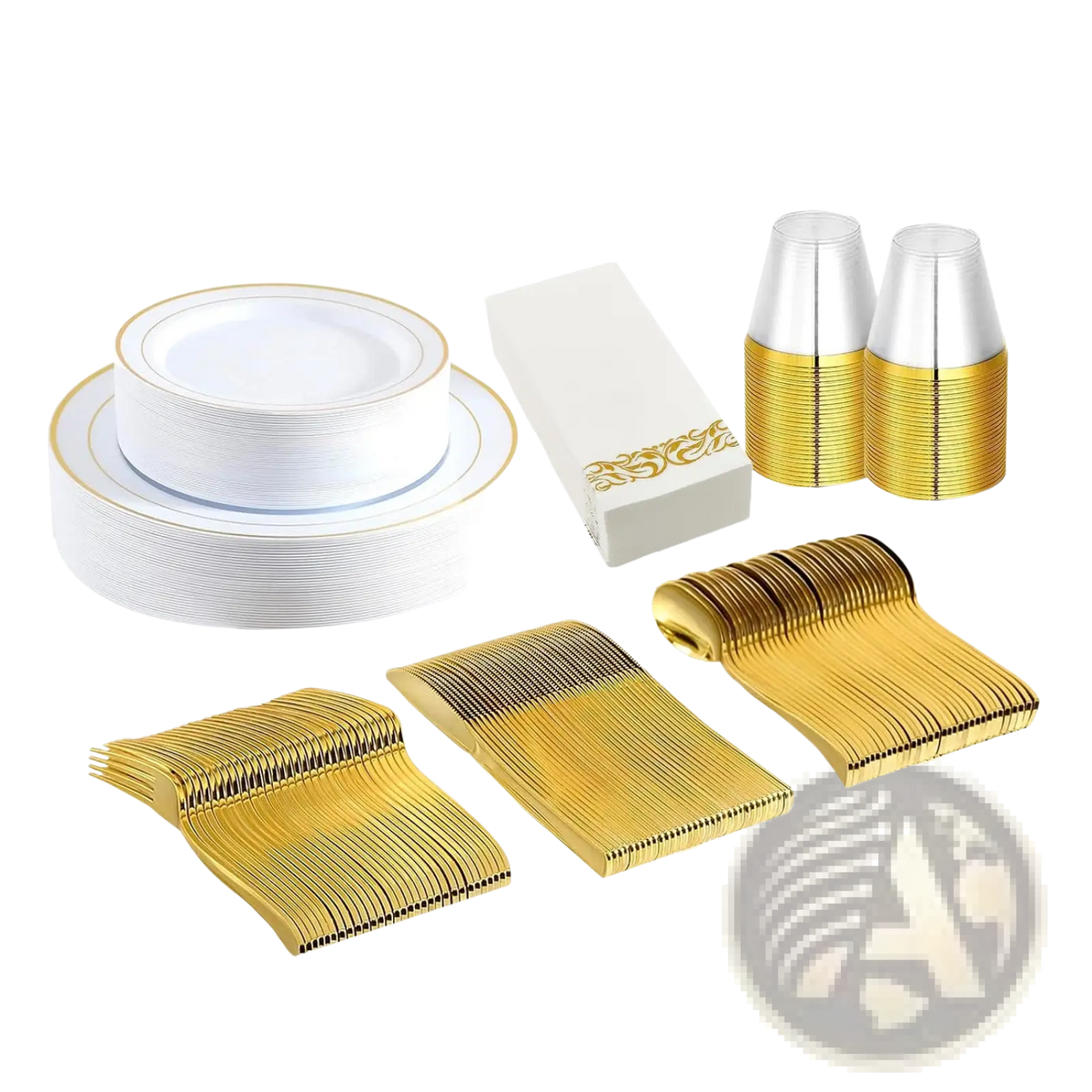 Gold Dinnerware Set 175pcs Disposable Service for 25