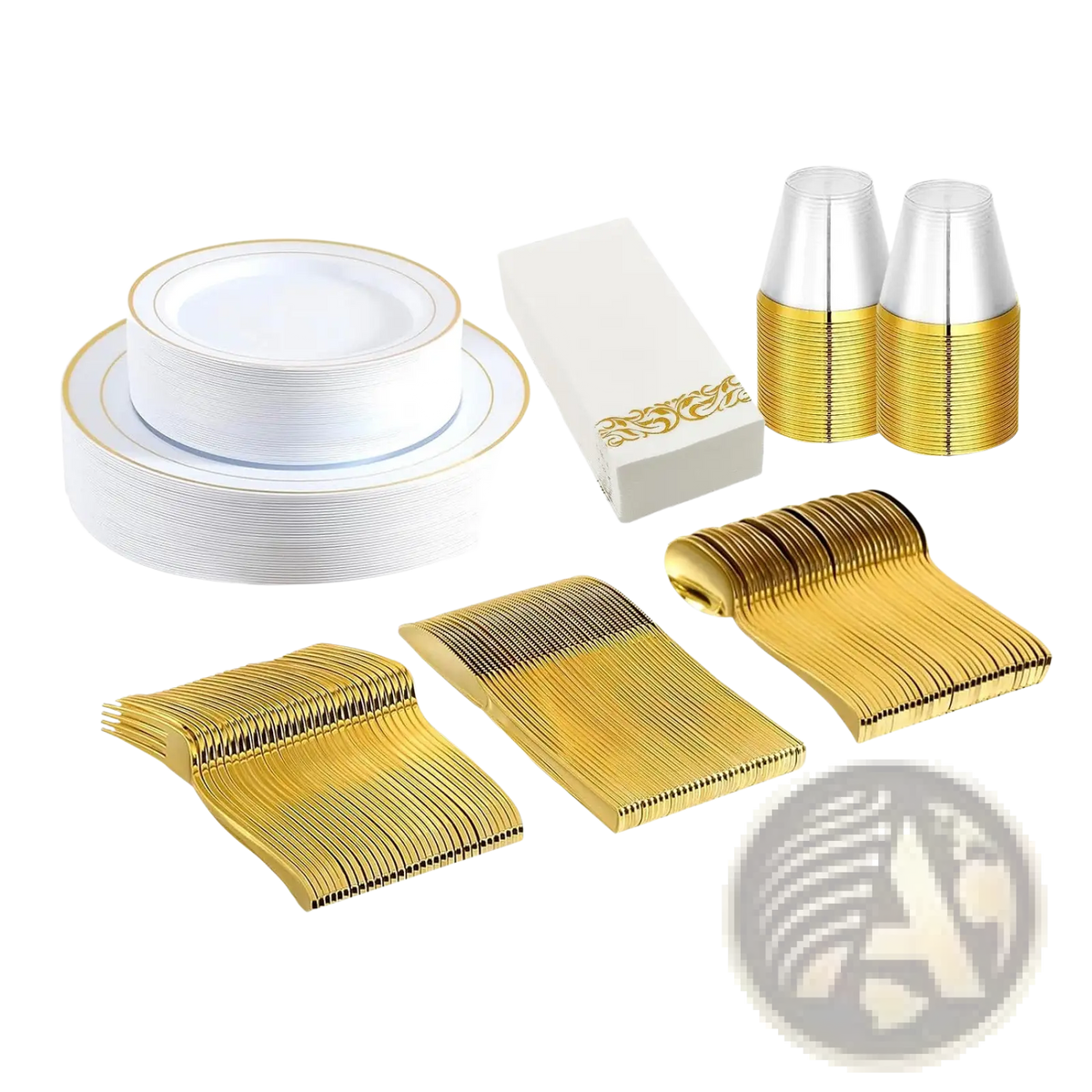 Gold Dinnerware Set 175pcs Disposable Service for 25