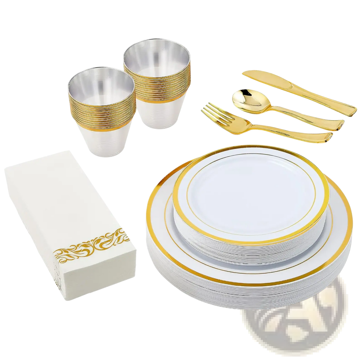Gold Dinnerware Set 175pcs Disposable Service for 25