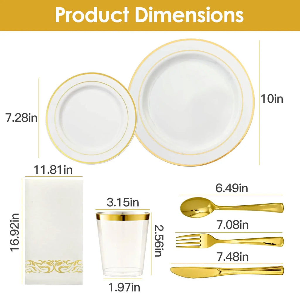 Gold Dinnerware Set 175pcs Disposable Service for 25