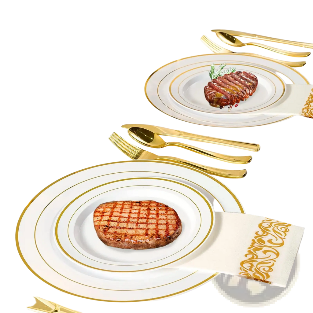 Gold Dinnerware Set 175pcs Disposable Service for 25