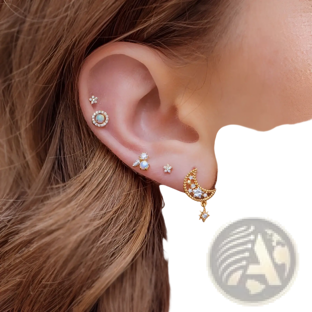Gold Star and Moon Butterfly Earring and Cuff Set