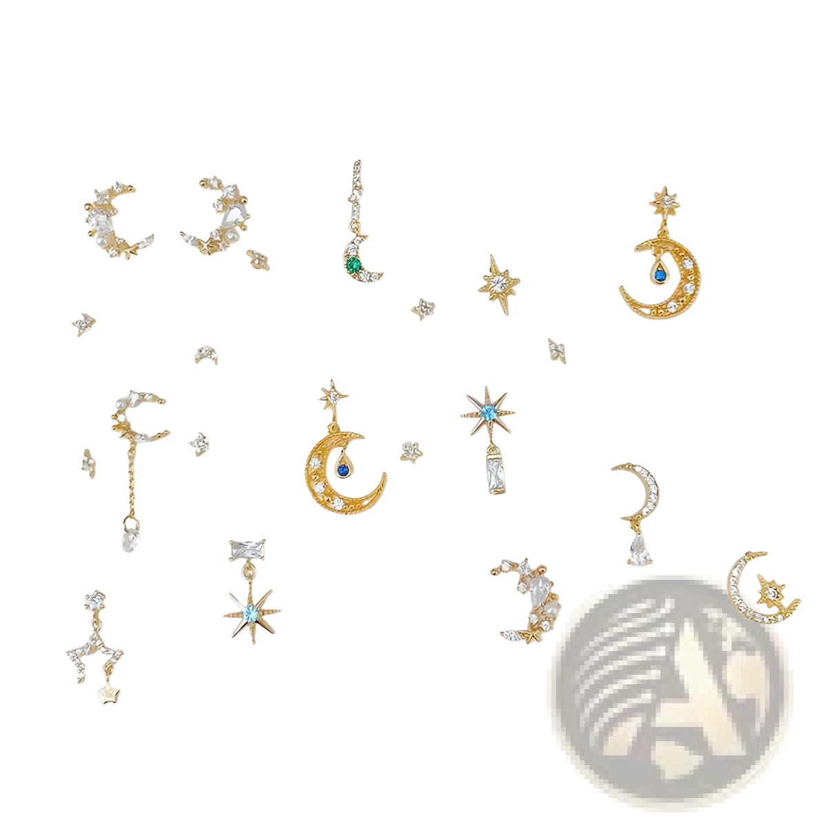 Gold Star and Moon Butterfly Earring and Cuff Set