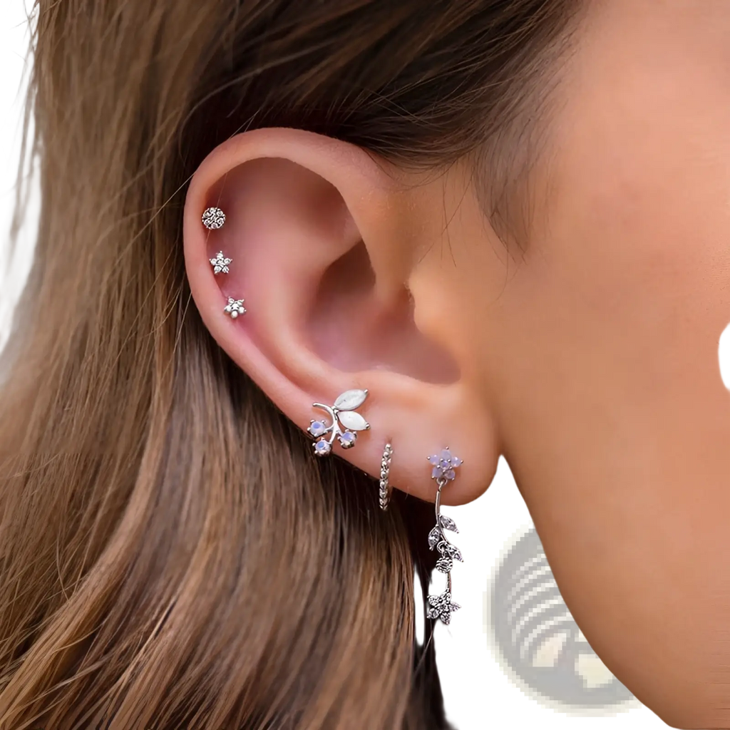Gold Star and Moon Butterfly Earring and Cuff Set