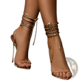 Gold Stiletto Sandals Ankle Wrap Strappy Heels