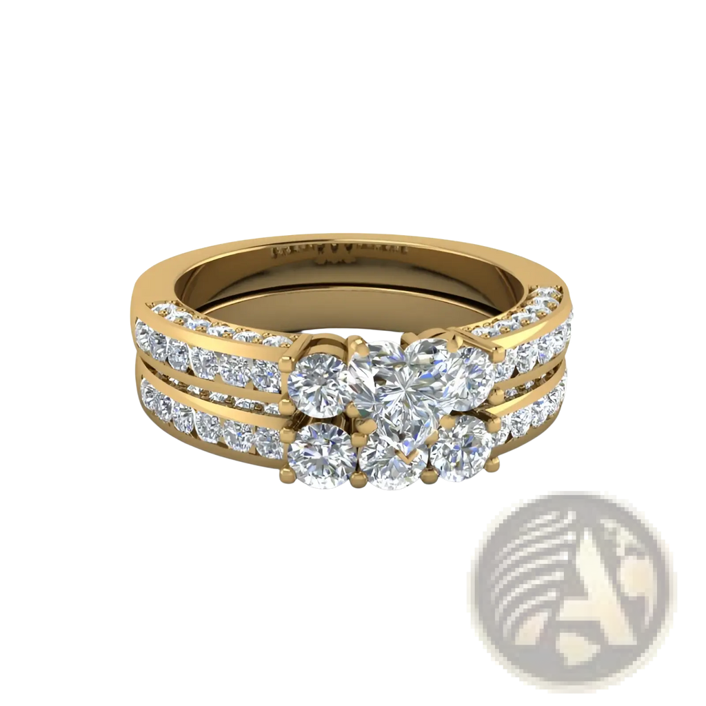 Gold Zircon Inlaid Stainless Steel Couple Ring Set