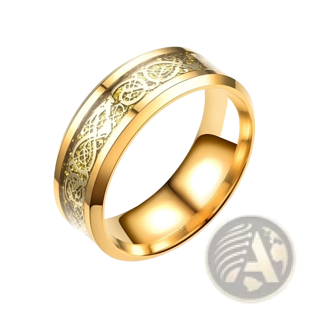 Gold Zircon Inlaid Stainless Steel Couple Ring Set