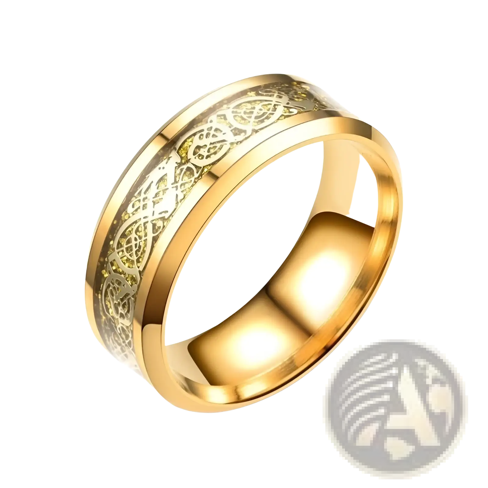 Gold Zircon Inlaid Stainless Steel Couple Ring Set