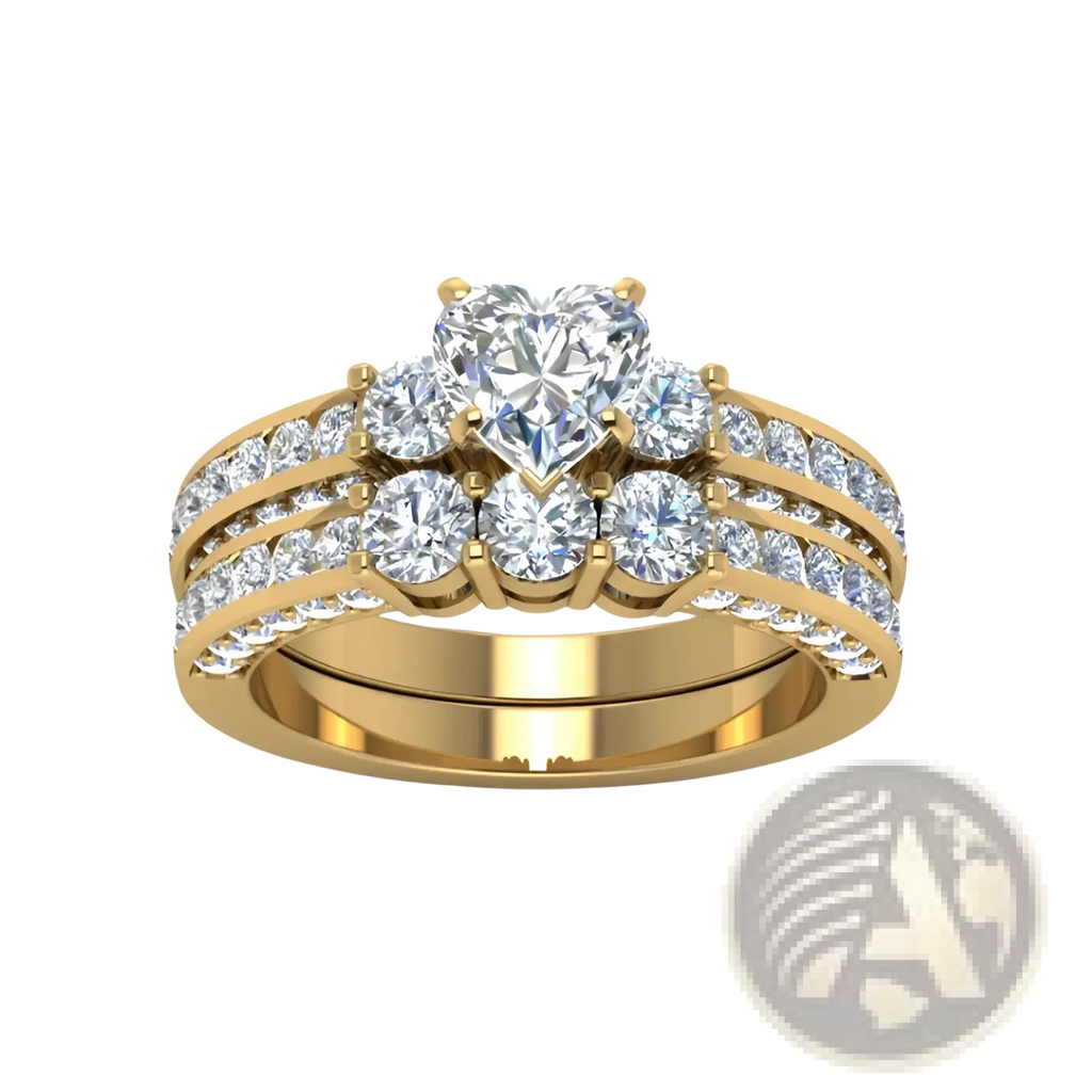 Gold Zircon Inlaid Stainless Steel Couple Ring Set